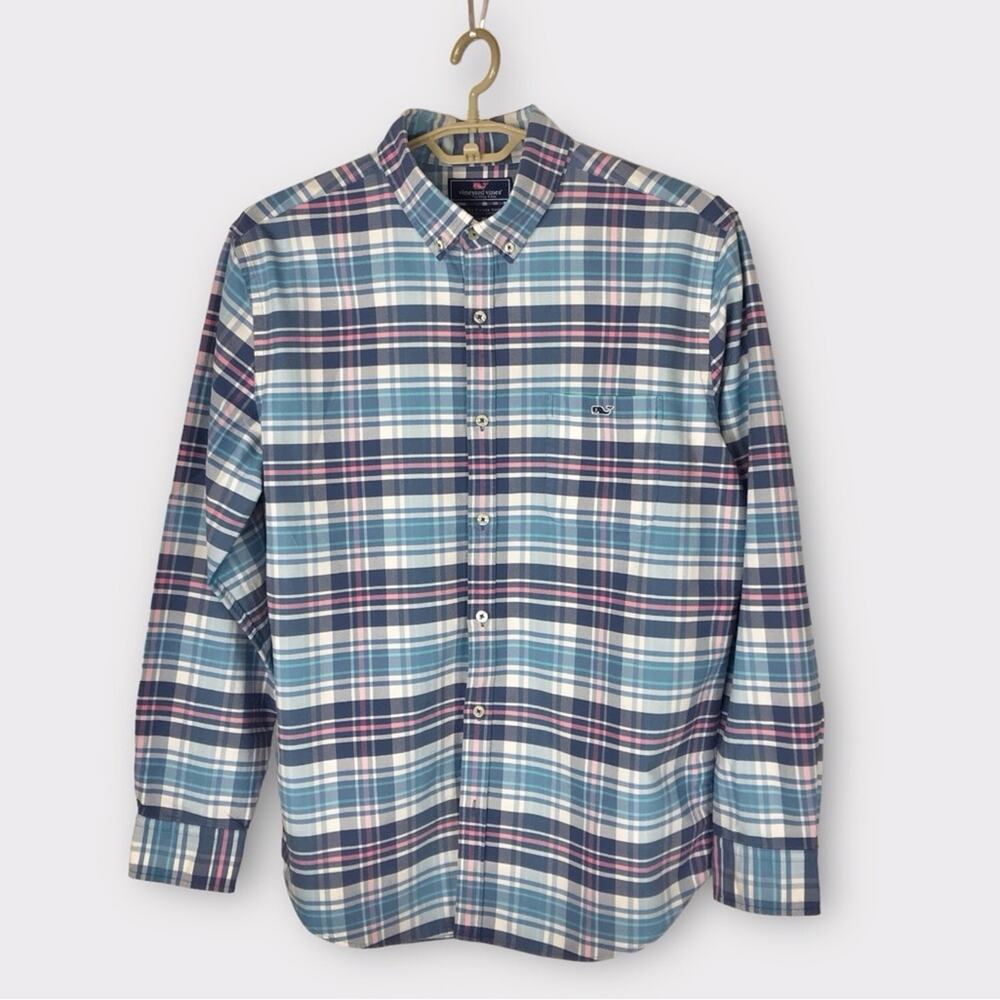 Vineyard Vines Oxford Shirt Plaid Slim Fit Tucker Blue Button Down Shirt